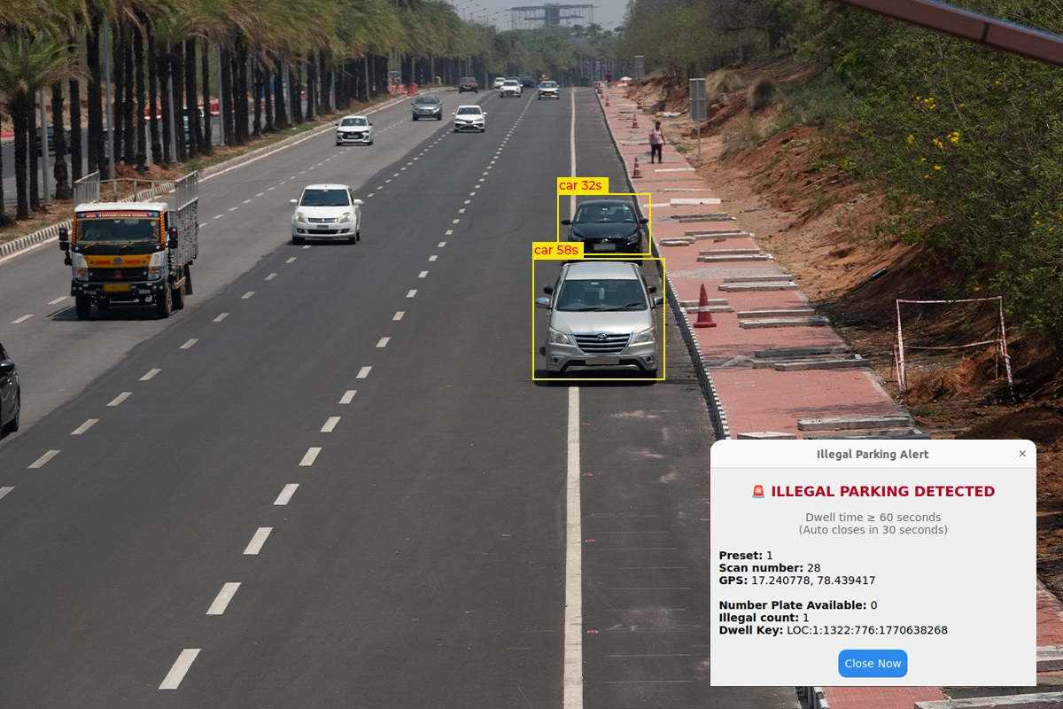Long-range AI illegal parking detection system